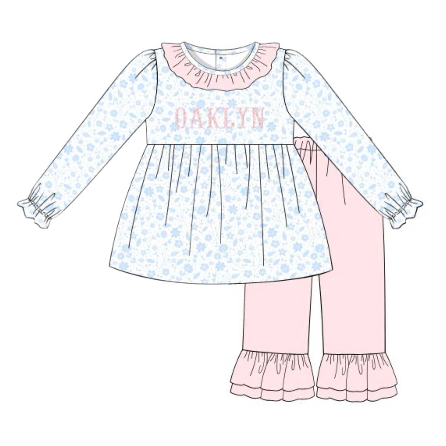 RTS: BLUE FLORAL FK GIRL PANT SET