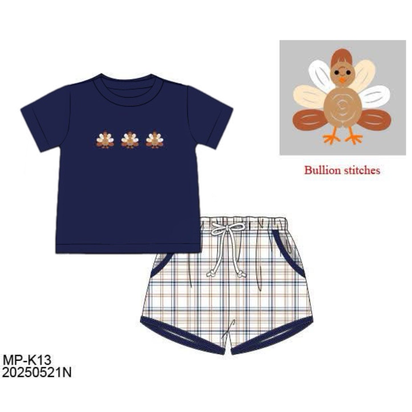 PO29: NAVY BOUILLON TURKEYS BOY SHORT SET
