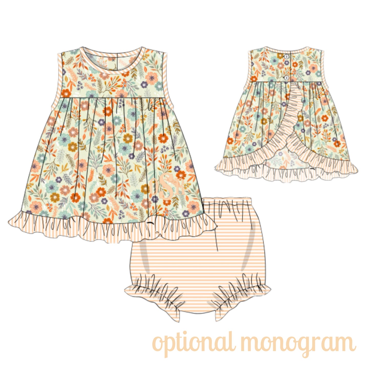 RTS: Peachy Floral Play - Girl Diaper Set