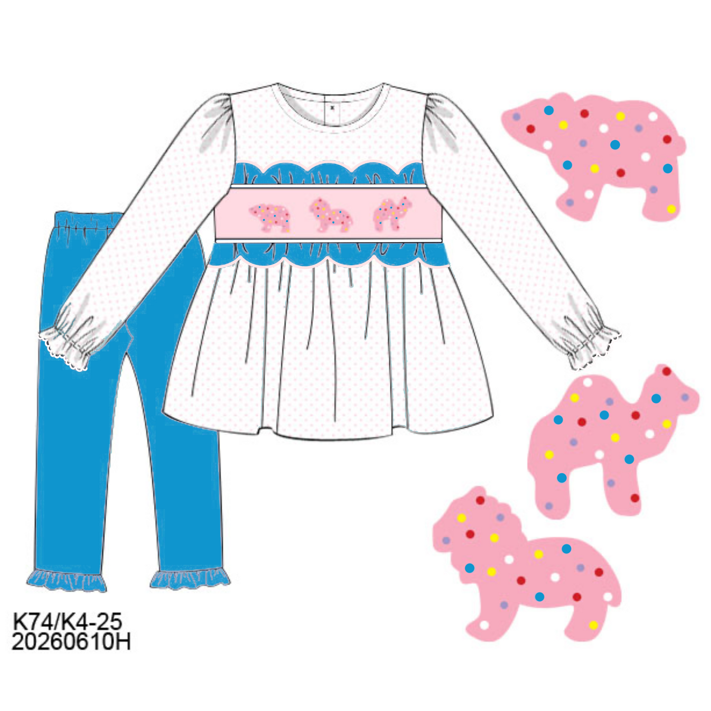PO32: BITTY DOT ANIMAL CRACKERS GIRL PANT SET