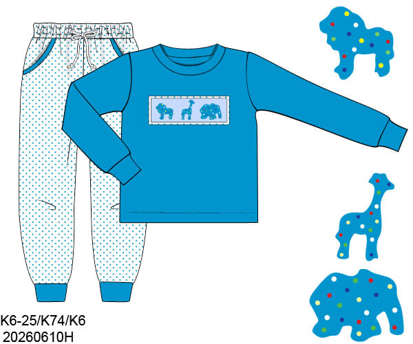 PO32: BITTY DOT ANIMAL CRACKERS BOY JOGGER SET