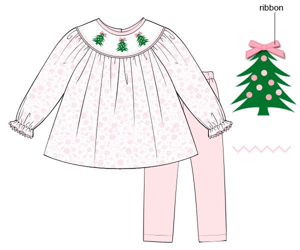 RTS: PINK TREE RIBBONS PANT SET