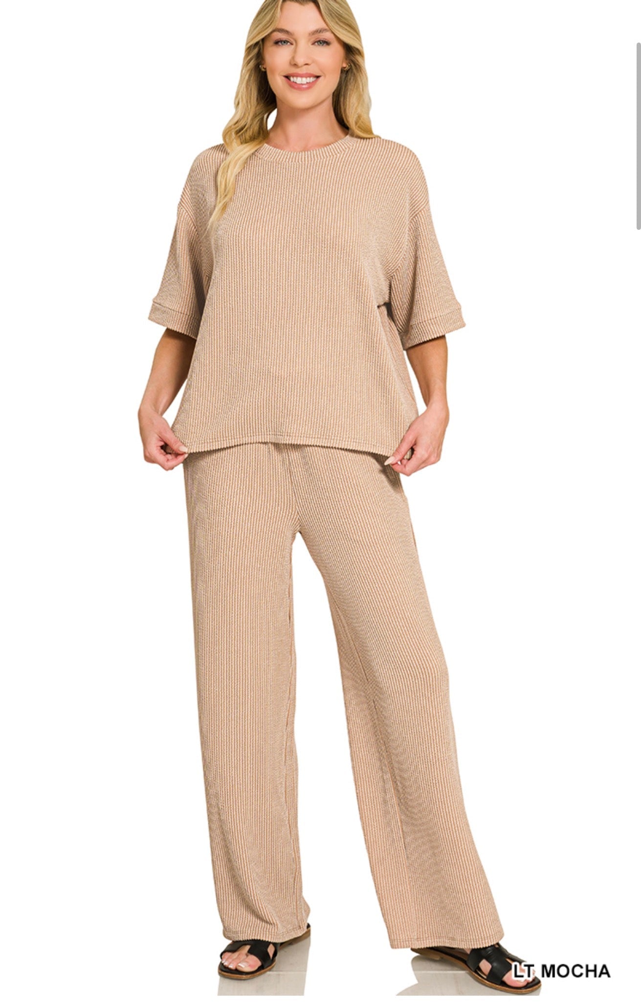 RAISED RIB SHORT SLEEVE TEE & PANTS SET