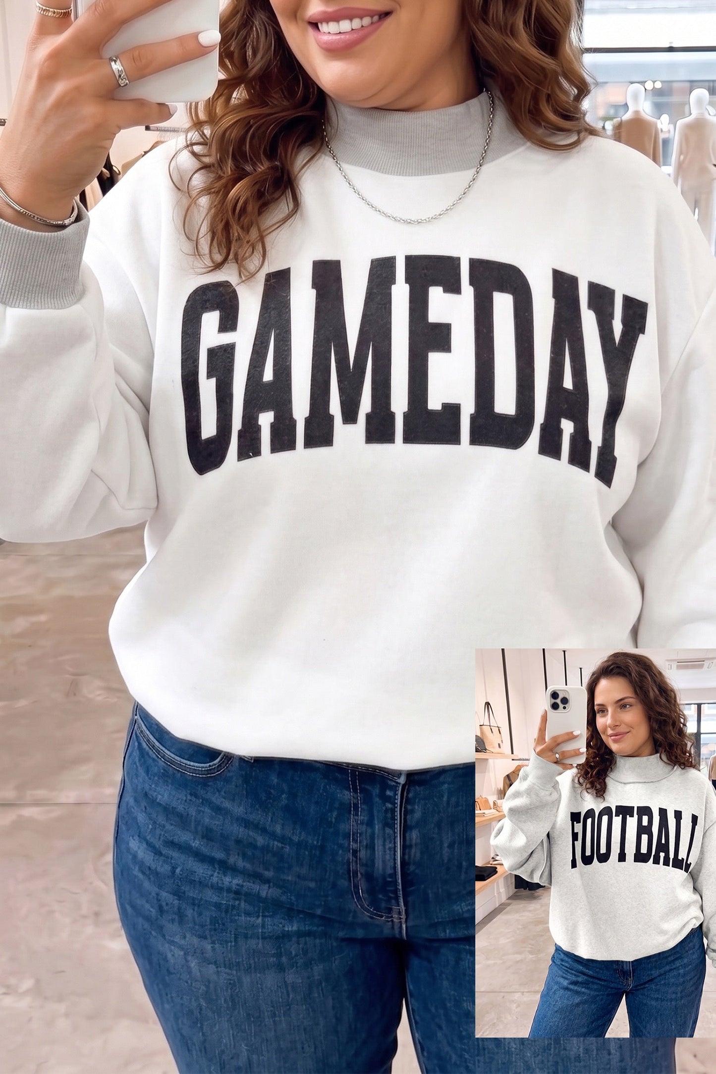 Light Grey High Neck GAMEDAY/ FOOTBALL Double Side Printed Reversible Sweatshirt