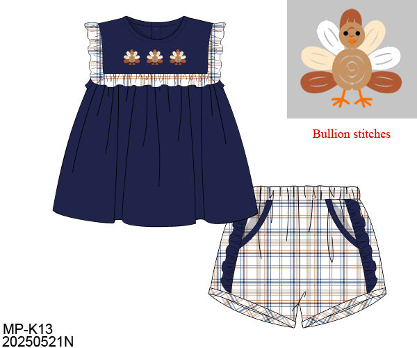 PO29: NAVY BOUILLON TURKEYS GIRL SHORT SET