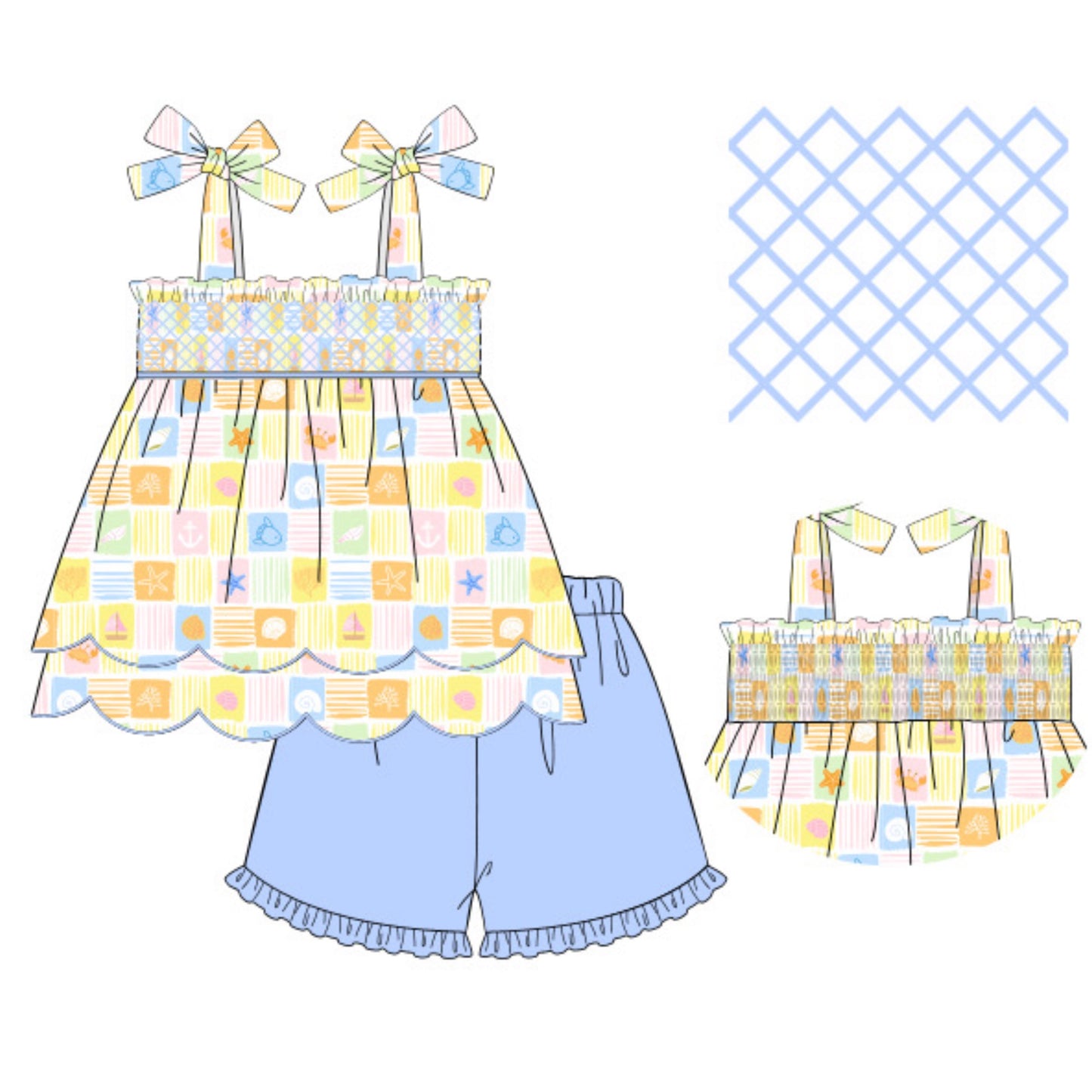 RTS: Beach Stamps - Girl Short Set