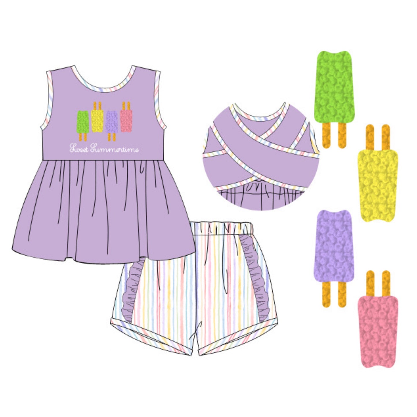 RTS: French Knot Popsicles - Girl Short Set