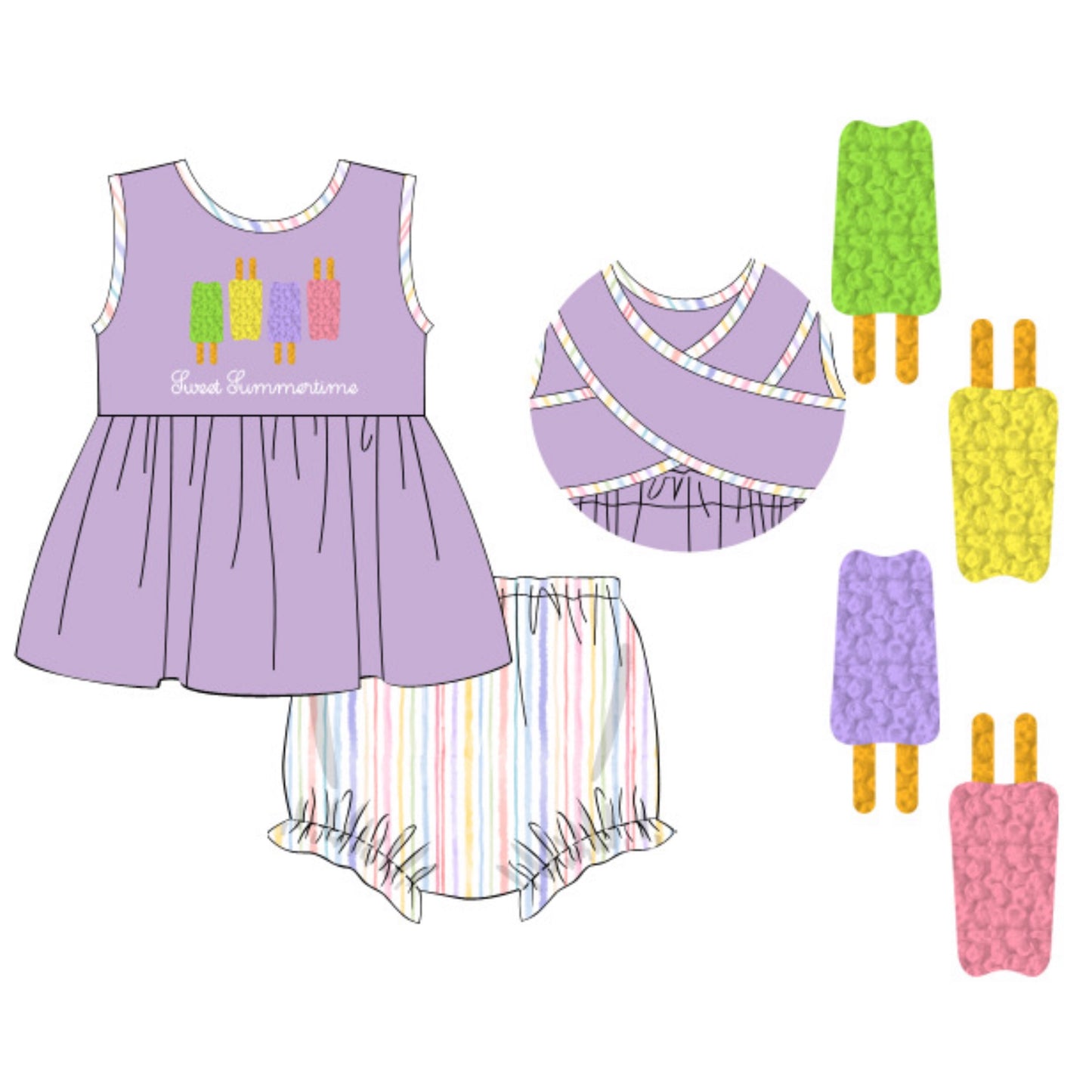 RTS: French Knot Popsicles - Girl Diaper Set