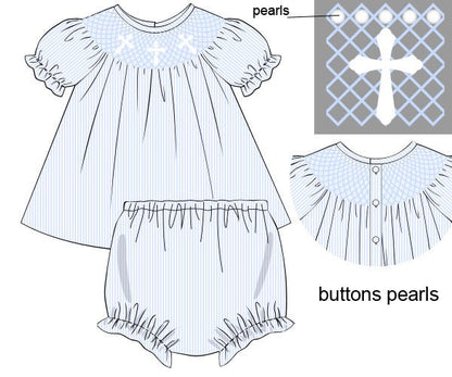 RTS: SMOCKED CROSSES GIRL DIAPER SET