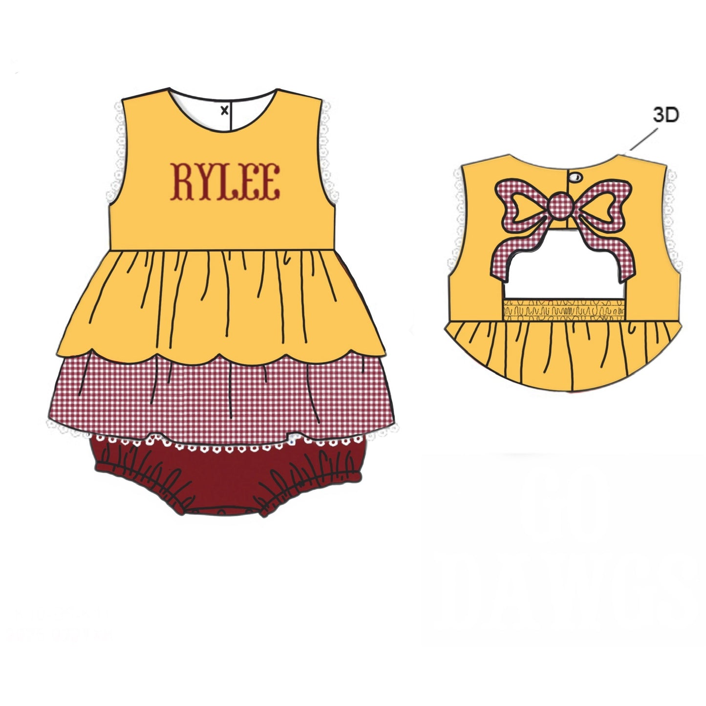RTS: GARNET & GOLD BOW BACK GIRL BUBBLE