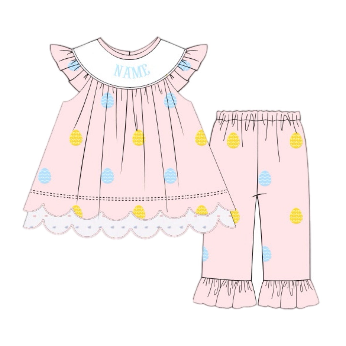 PREORDER 23: EASTER EGG NAME SMOCKS GIRL PANT SET