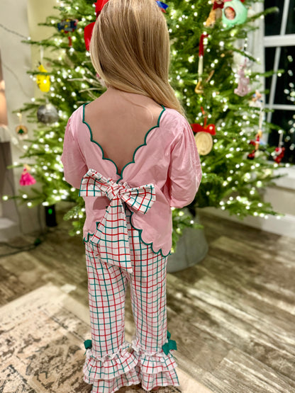 RTS: CHRISTMAS PLAID PLAY GIRL PANT SET