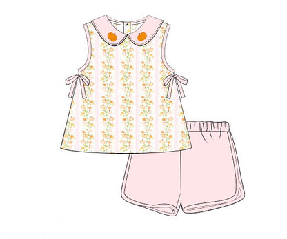 RTS: PASTEL PETALS & PLAID PUMPKINS GIRL SHORT SET