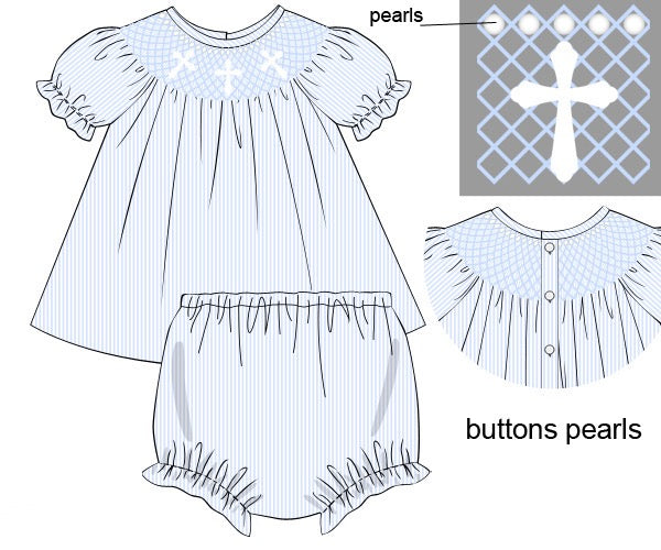 PREORDER 23: SMOCKED CROSSES GIRL DIAPER SET