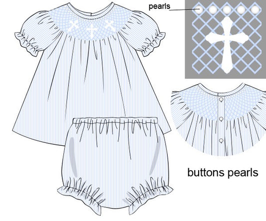 PREORDER 23: SMOCKED CROSSES GIRL DIAPER SET