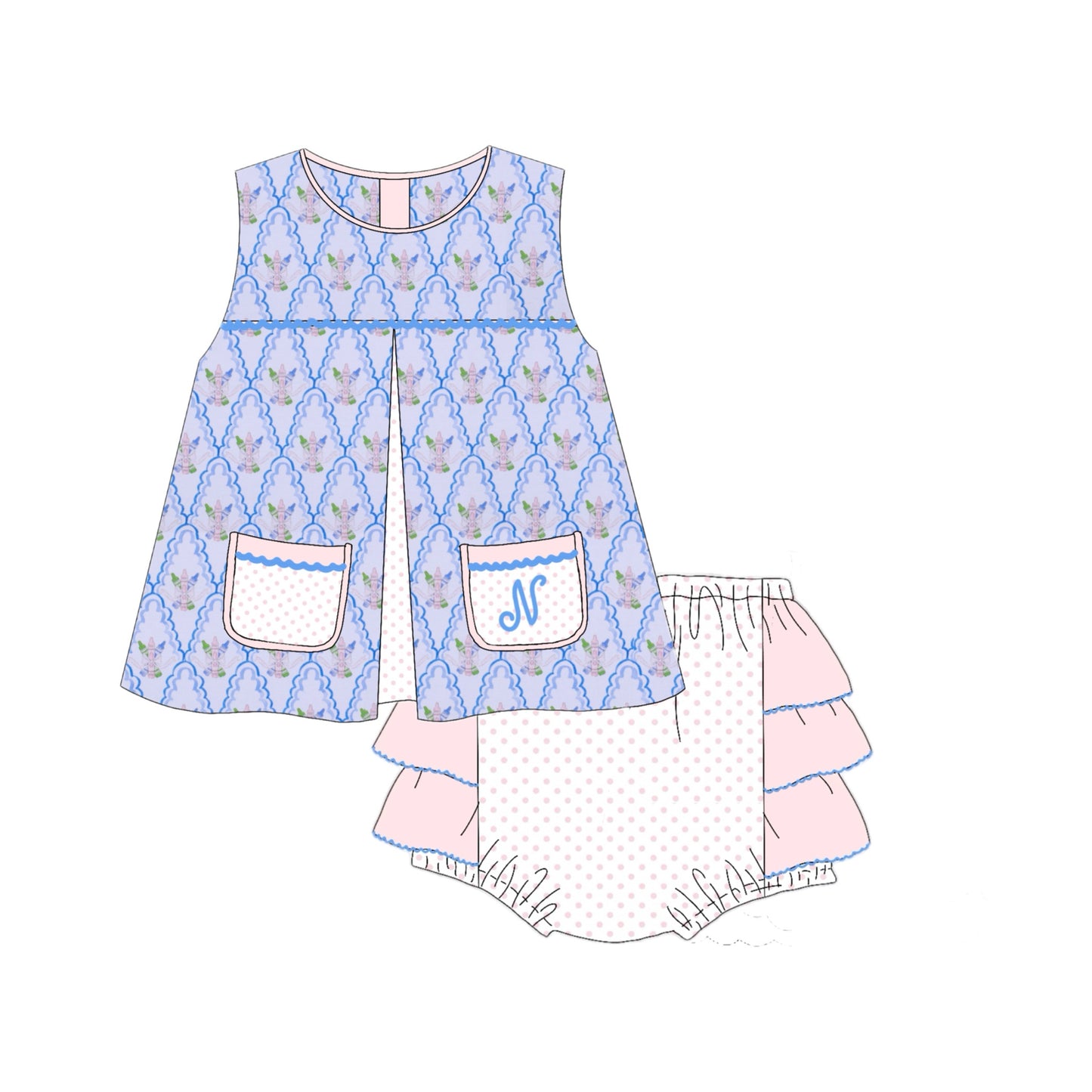 Preorder 26: Preppy Crayon Bouquet Girl Diaper Set