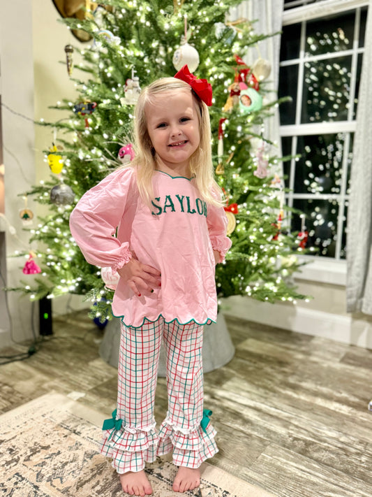 RTS: CHRISTMAS PLAID PLAY GIRL PANT SET