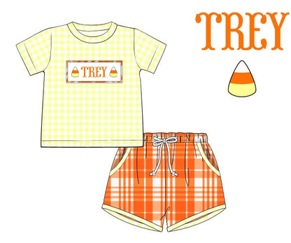 RTS: CANDY CORN BOY SHORT SET