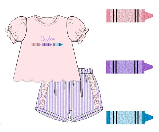 RTS: FRENCH KNOT CRAYONS GIRL SHORT SET