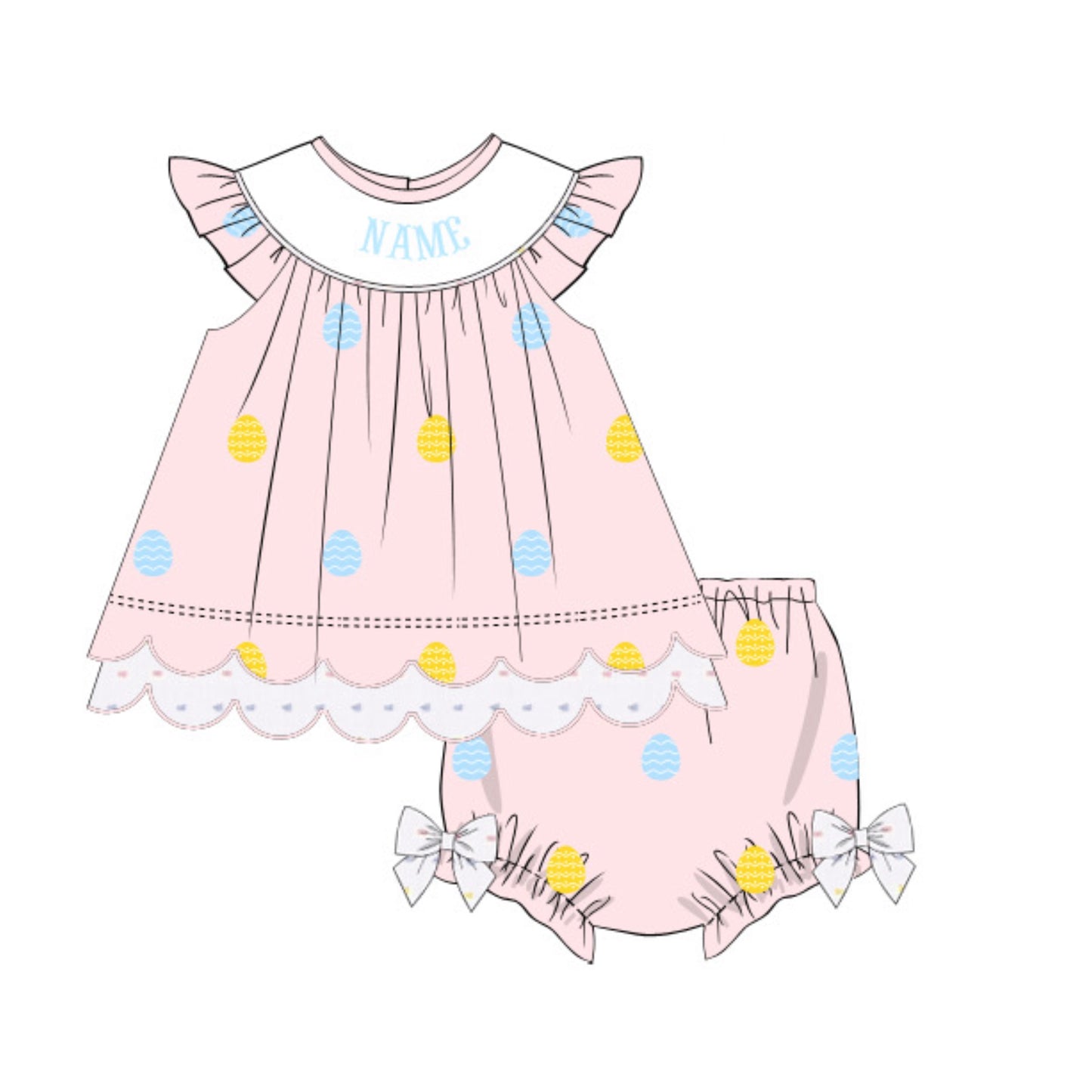 PREORDER 23: EASTER EGG NAME SMOCKS GIRL DIAPER SET