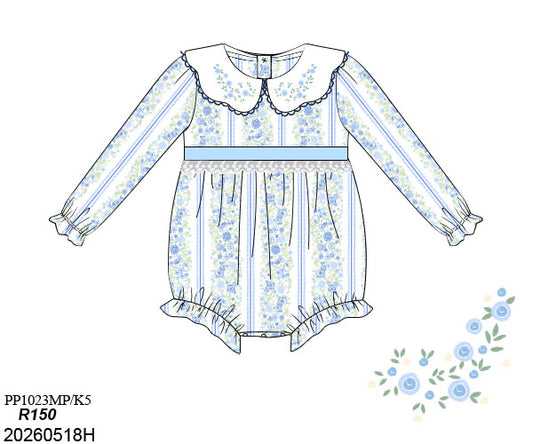 PO31: GIRL'S ONLY BLUE EMBROIDERED ROSE BUBBLE