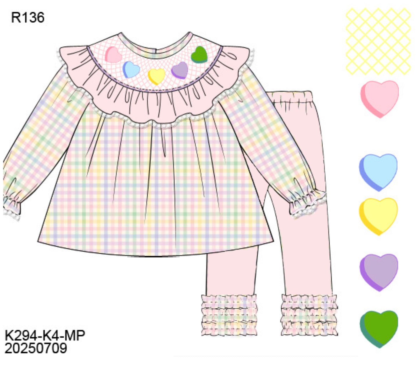 PO32: SMOCKED HEARTS GIRL PANT SET
