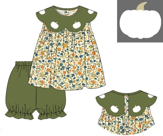 RTS: WHITE PUMPKINS GIRL BUBBLE SHORT SET