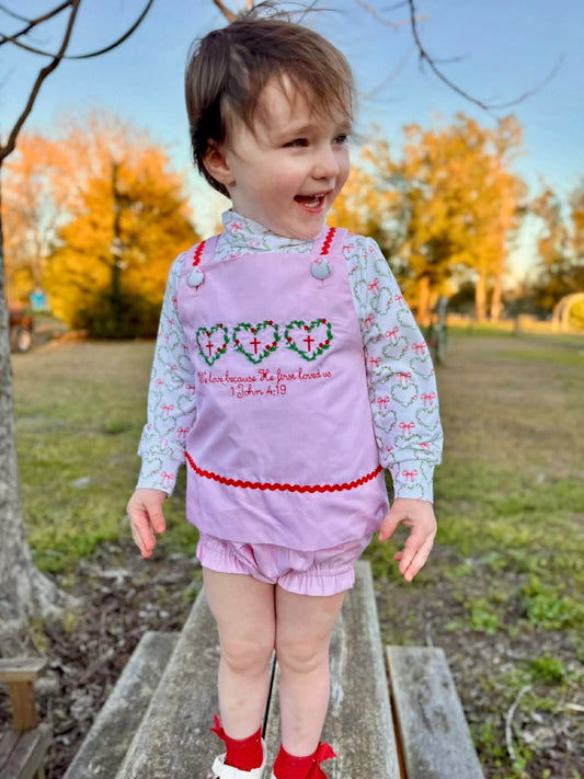 RTS: 1 JOHN 4:19 GIRL DIAPER SET (DRESS LENGTH 5T+)