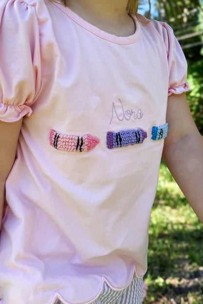 RTS: FRENCH KNOT CRAYONS GIRL SHORT SET
