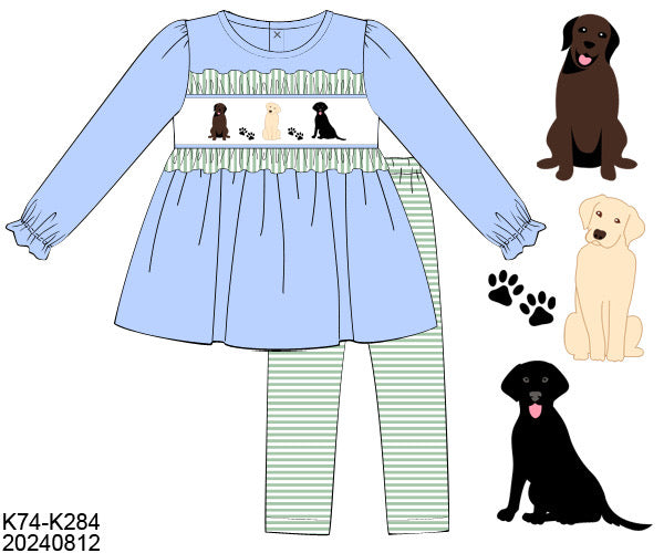 PO31: SMOCKED PUPS GIRL PANT SET