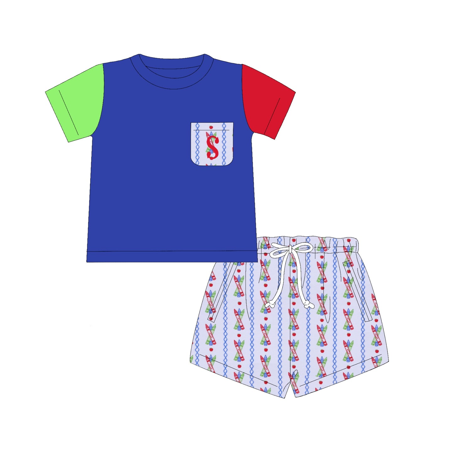 Preorder 26: Preppy Crayon Bouquet Boy Short Set