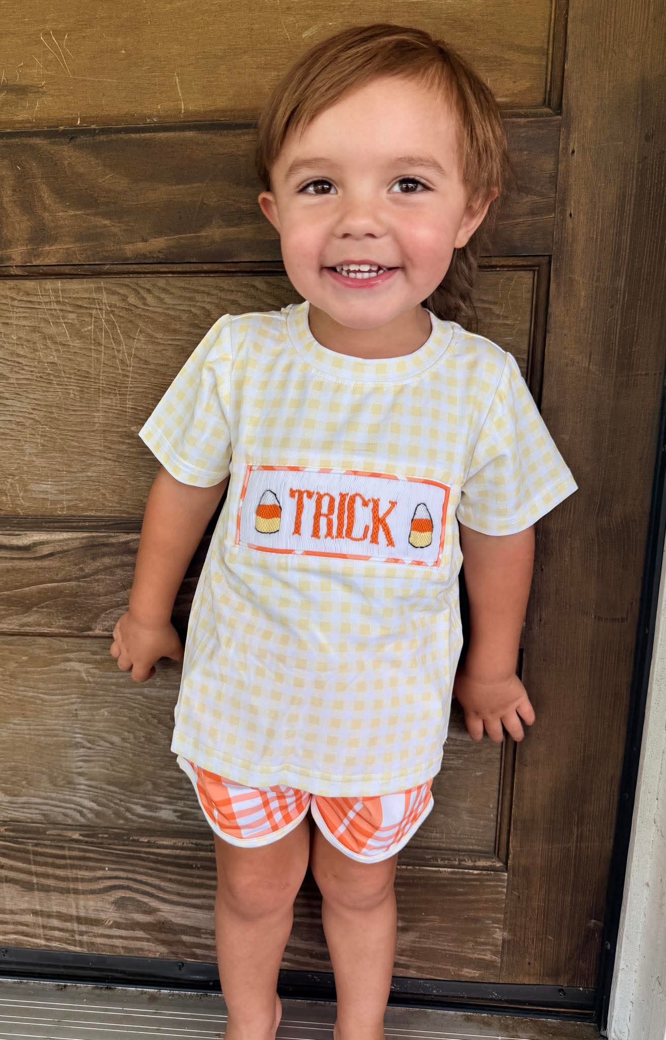 RTS: CANDY CORN BOY SHORT SET