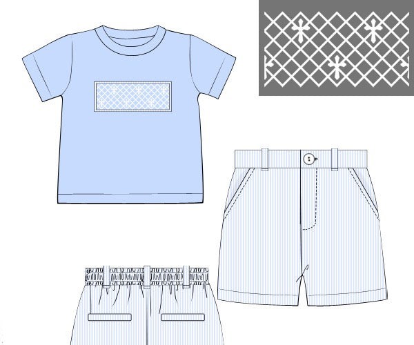 PREORDER 23: SMOCKED CROSSES BOY SHORT SET