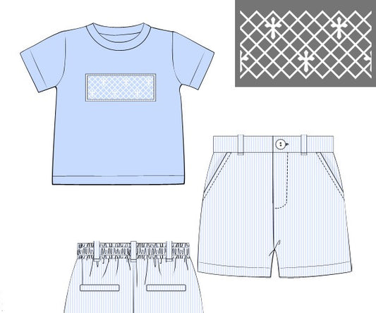 PREORDER 23: SMOCKED CROSSES BOY SHORT SET