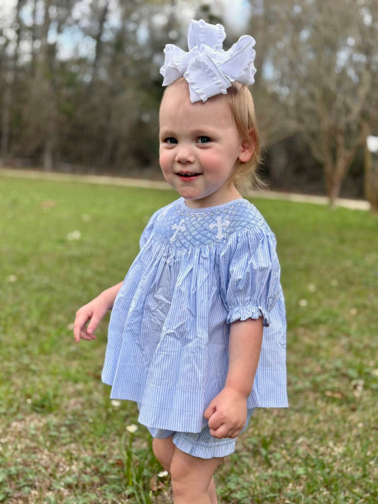 RTS: SMOCKED CROSSES GIRL DIAPER SET
