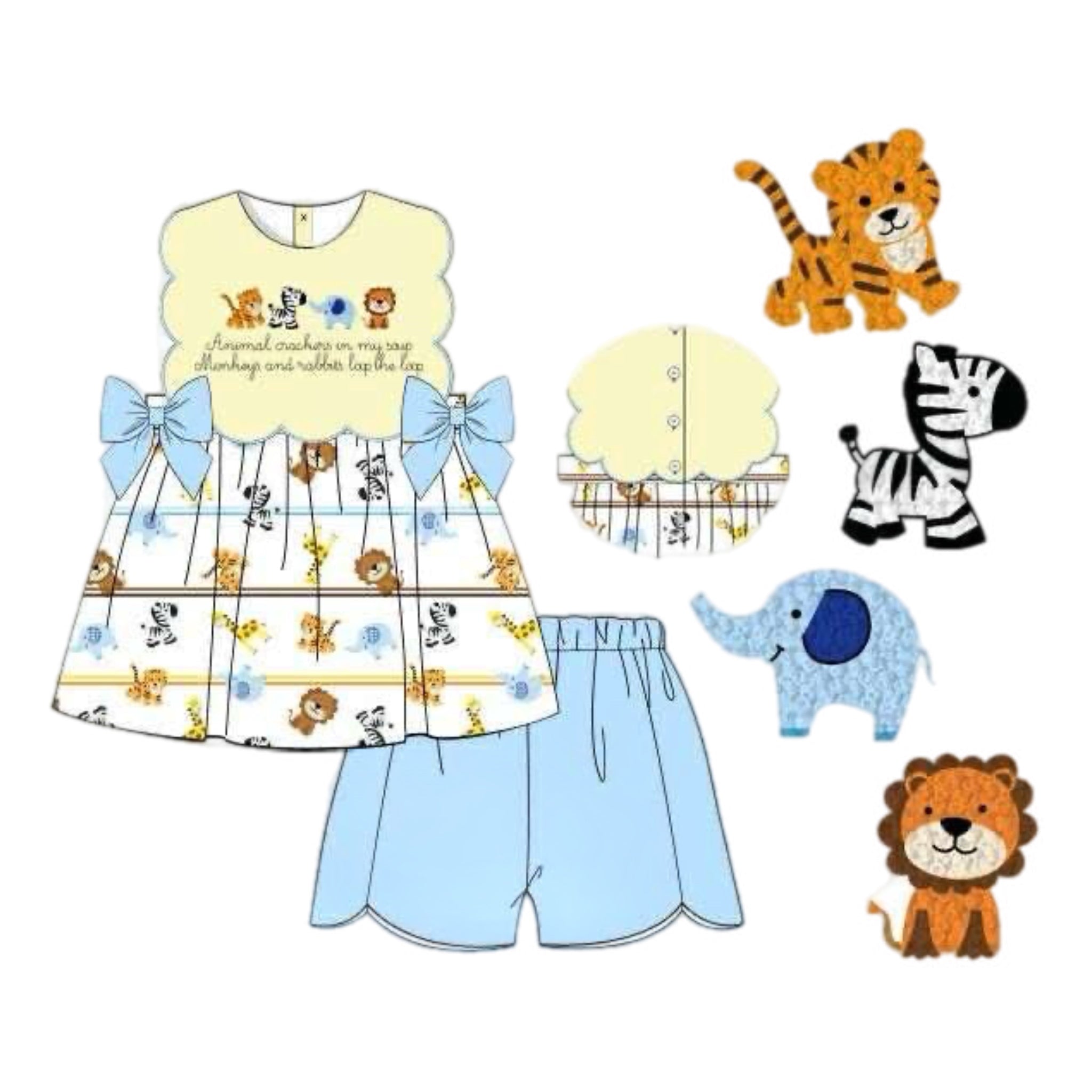 RTS: ANIMAL CRACKERS GIRL SHORT SET – Oaky Rose Smocking Co