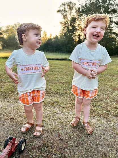 RTS: CANDY CORN BOY SHORT SET