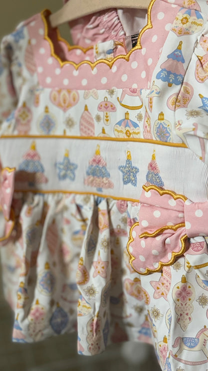 RTS: PINK ORNAMENTS DIAPER SET (DRESS LENGTH FOR 5T+)