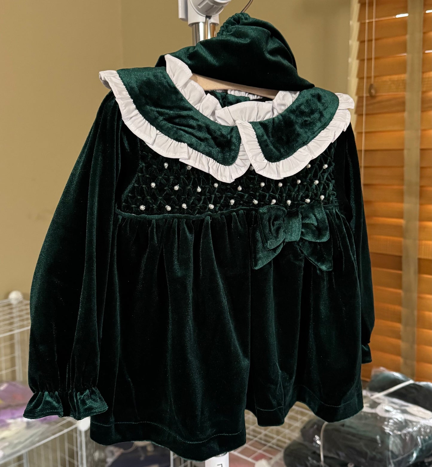 RTS: GREEN VELVET DIAPER SET (DRESS LENGTH FOR 5T+)
