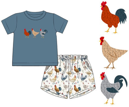 RTS: FRENCH KNOT CHICKENS BOY SHORT SET