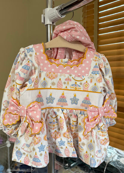 RTS: PINK ORNAMENTS DIAPER SET (DRESS LENGTH FOR 5T+)