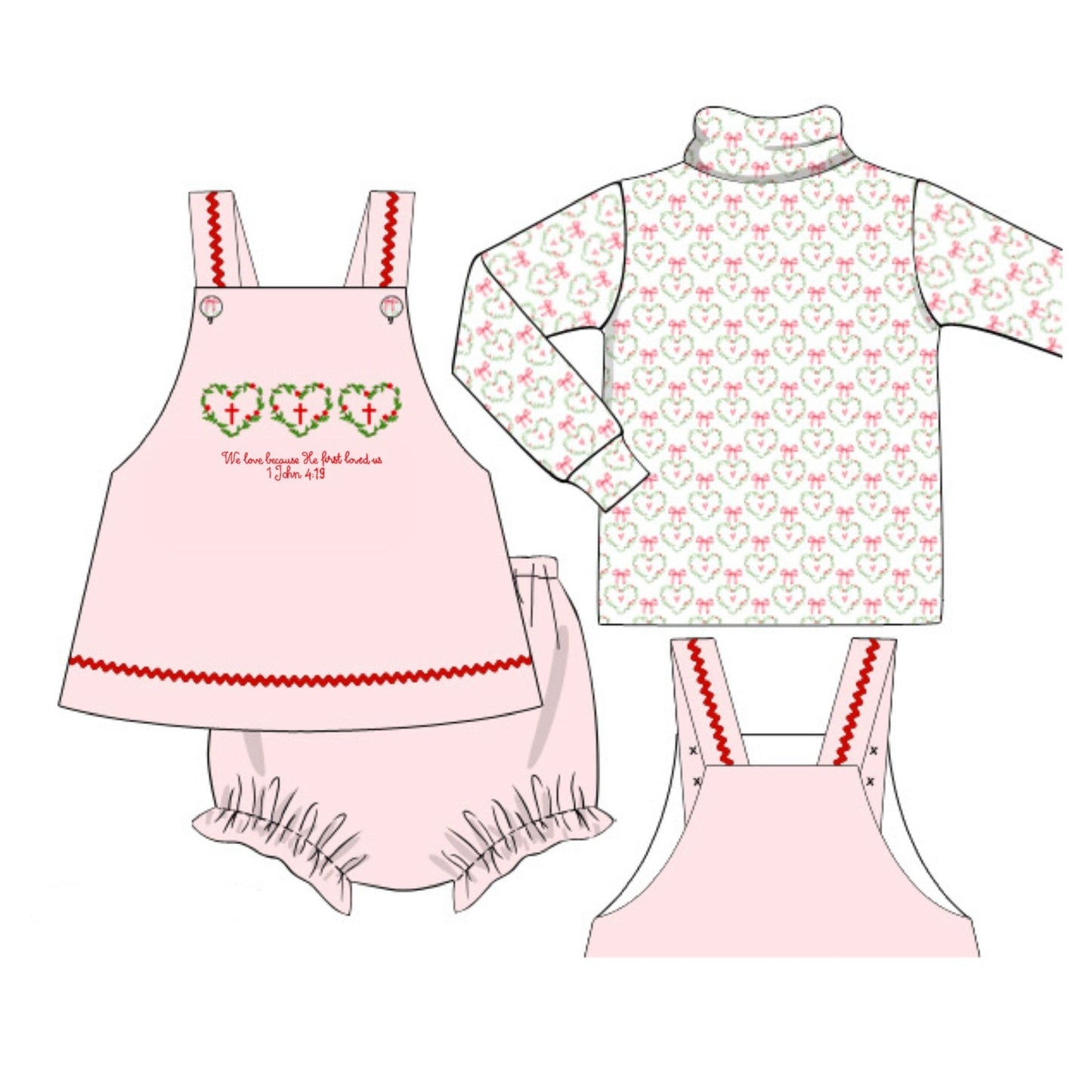 RTS: 1 JOHN 4:19 GIRL DIAPER SET (DRESS LENGTH 5T+)