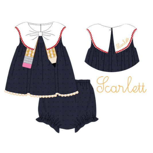Preorder 26: Pencil Parade Girl Diaper Set (DRESS LENGTH FOR 5T+)