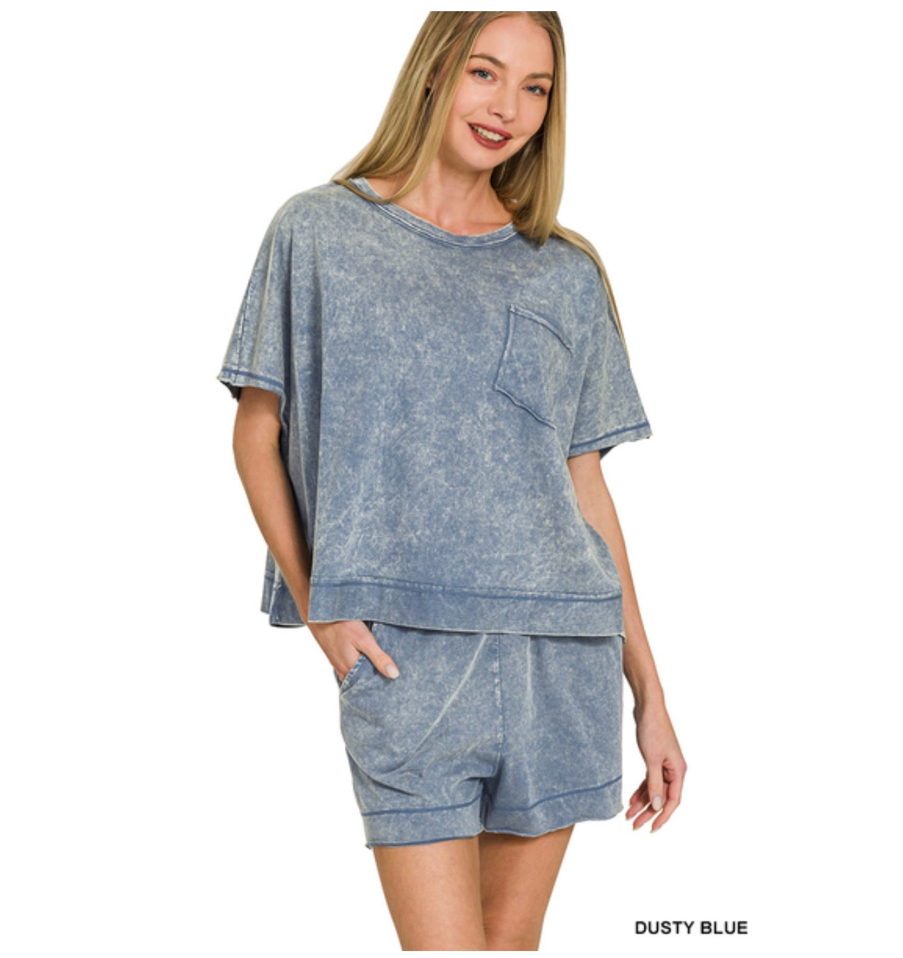 ACID WASHED OVERSIZED TOP & SHORTS SET