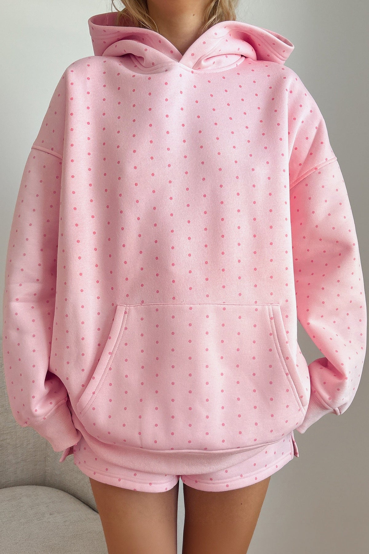 Pink Polka Dot Printed Oversized Hoodie
Casual Shorts 2pcs Set