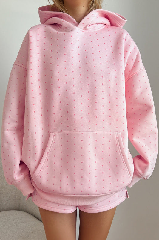 Pink Polka Dot Printed Oversized Hoodie
Casual Shorts 2pcs Set