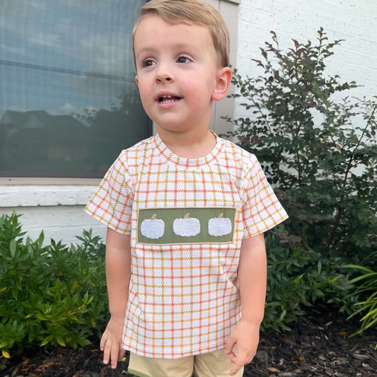 RTS: WHITE PUMPKINS BOY SHORT SET