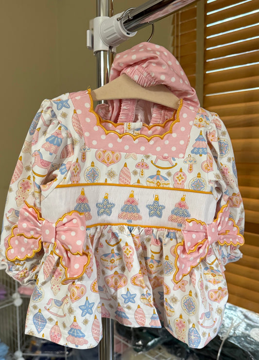 RTS: PINK ORNAMENTS DIAPER SET (DRESS LENGTH FOR 5T+)