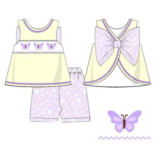 RTS: PURPLE BUTTERFLIES GIRL BIKER SHORT SET
