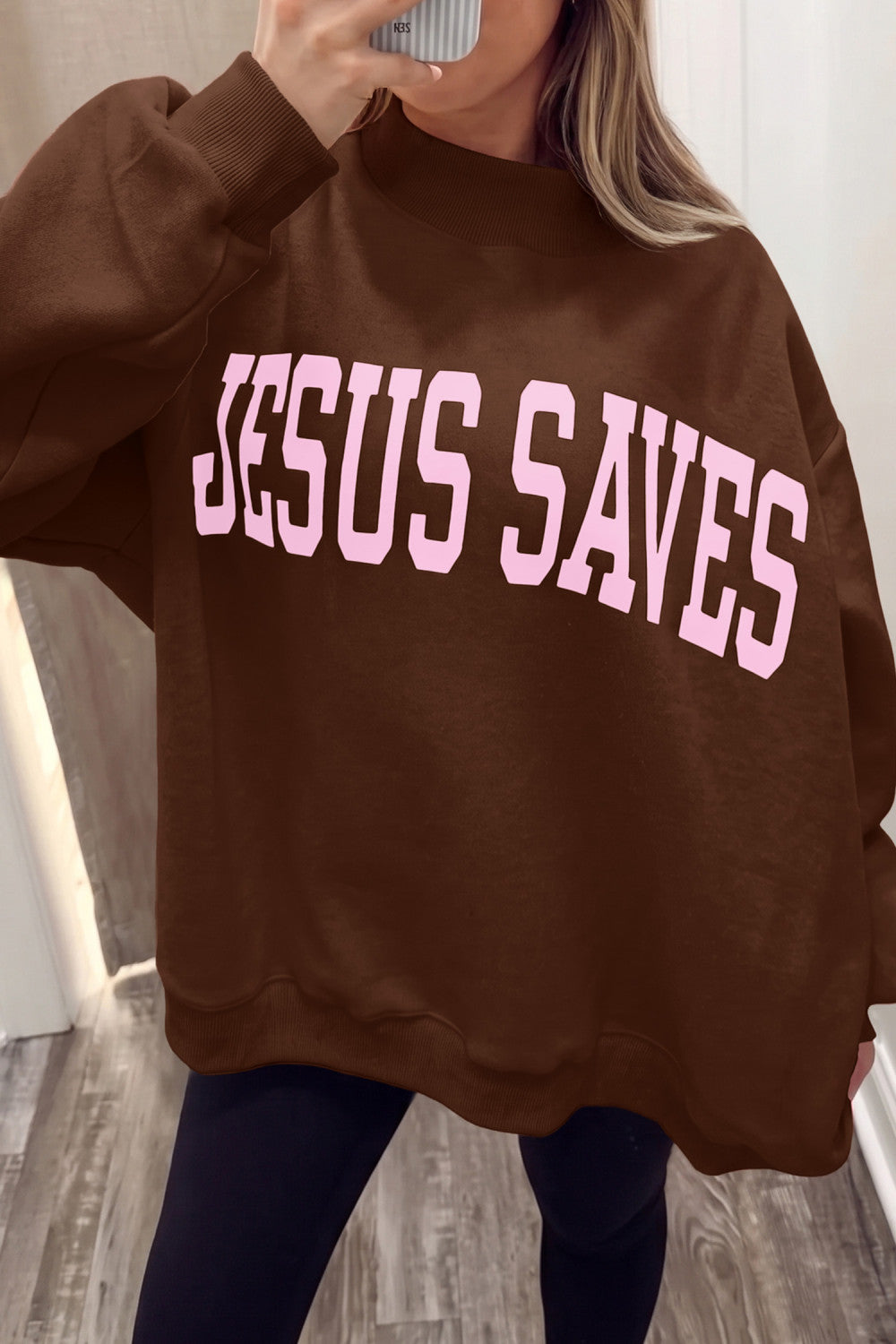 Coffee Reversible Christian Faith Print Mock Neck Pullover Sweatshirt